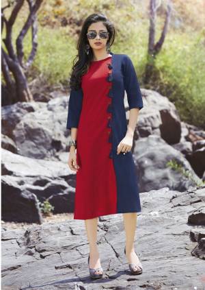 Add This Designer Trendy Kurti To Your Wardrobe In Red And Blue Color Fabricated On Cotton. This Readymade Kurti Is Soft Towards Skin And Easy To Carry All Day Long.