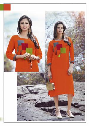 Orange Color Induces Perefect Summery Appeal To Any Outfit So Grab This Readymade Kurti In Orange Color Fabricated On Cotton Beautified With Multi Colored Patches. This Kurti Is Light Weight And Easy to Carry All Day Long.