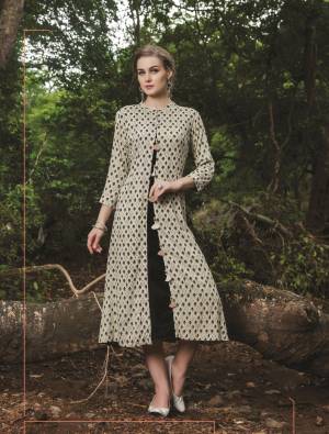 Another Jacket patterned Readymade Designer Kurti In Black And White Color Fabricated On Cotton. It Is Beautified With Prints And It Is Light In Weight And Easy To Carry All Day Long.