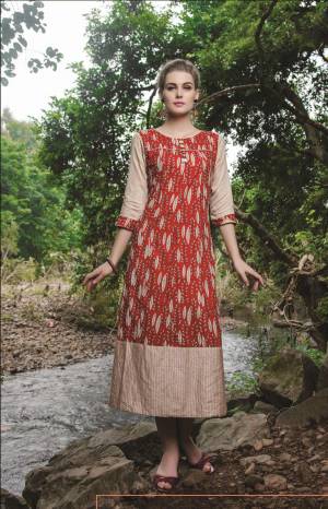 Simple And Elegant Looking Readymade Kurti Is Here In Red And Beige Color Fabricated On Cotton Beautified With Prints. This Kurti Is Light Weight And Easy To Carry All Day Long.
