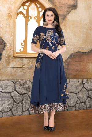 Enhance Your Personality Wearing This Readymade Kurti In Navy Blue Color Fabricated On Blend Cotton Beautified with Thread Work. This Kurti Has Soft Fabric Which Is Soft Towards Skin And Easy To Carry All Day Long.