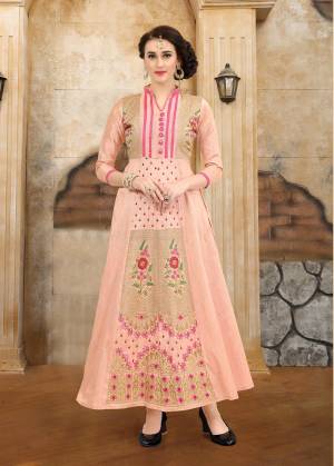 Look Pretty Wearing This Gown Cum Kurti In Baby Pink Color Fabricated On Art Silk Beautified With Jari And Thread Embroidery. This Pretty Kurti Will Make You Look The Prettiest Of All. Buy This Semi-Stitched Kurti Now.
