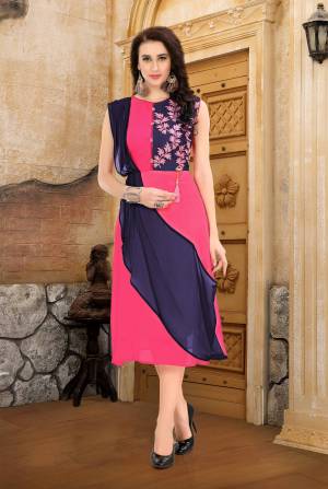 Here Is A Designer Straight Kurti In Pink And Violet Color Fabricated On Georgette. This Readymade Kurti Is Light Weight And Easy To carry All Day Long. Buy Now.