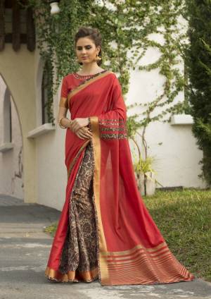 Add This Pretty Shade Of Red With This Saree In Crimson Red Color Paired With Crimson Red Colored Blouse. This Saree And Blouse Are Fabricated On Cotton Art Silk Beautified With Prints. This Saree Is Durable And Easy To Care For.