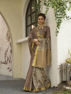 Adorn The Royal Look Wearing This Saree In Light Brown Color Paired With Light Brown Colored Blouse. This Saree And Blouse Are Fabricated On Cotton Art Silk. It Is Light Weight And Easy To Carry All Day Long.