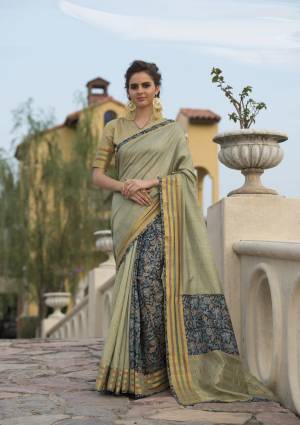Shade Of Such Light Green Is Seen Very Less, So Adorn The Unique Look With This Saree In Mint Green Color Paired With Beige Colored Blouse, This Saree And Blouse Are Fabricated On Cotton Art Silk Which Is Easy To Drape And Carry All Day Long.