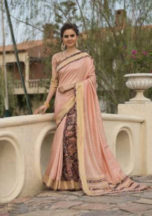 A Must Have Color In Every Women's Wardrobe Is Here With This Lovely Saree In Peach Color Paired With Peach Colored Blouse. This Saree And Blouse Are Fabricated On Cotton Art Silk. Buy This Lovely Saree Now.