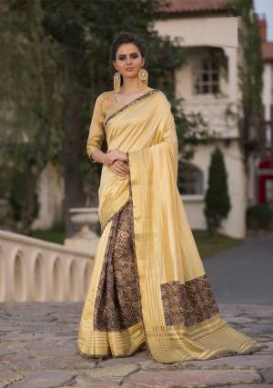 Celebrate This Festive Season Wearing This Pretty Saree In Yellow Color Paired With Yellow Colored Blouse. This Saree And Blouse Are Fabricated On Cotton Art Silk Which Ensures Superb Comfort Throughout The Gala.