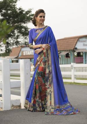 Attract All With This Attractive Colored Saree In Royal Blue Paired With Royal Blue Colored Blouse. This Saree And Blouse Are Fabricated On Cotton Art Silk Beautified With Prints. Buy Now.