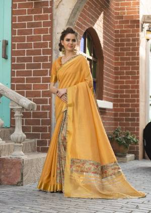 Grab This Attractive Shade OF Yellow With This Saree In Musturd Yellow Color Paired With Musturd Yellow Colored Blouse. This Saree And Blouse Are Fabricated On Cotton Art Silk. Buy This Pretty Saree Now.