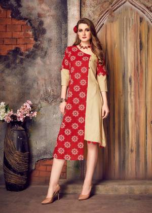 Grab This Readymade Kurti In Red And Beige Color Fabricated On Cotton Beautified With Prints All Over. This Readymade Kurti Is Available In Many Sizes. It Is Soft Towards Skin And Light In Weight And Easy To Carry All Day Long.
