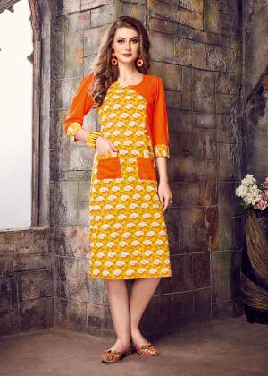 Orange And Yellow Color Induces Perfect Summery Appeal To Any Outfit, So Grab This Readymade Kurti Yellow And Orange Color Fabricated On Cotton Beautified With Prints. This Kurti Is Light Weight and easy To Carry All day Long.