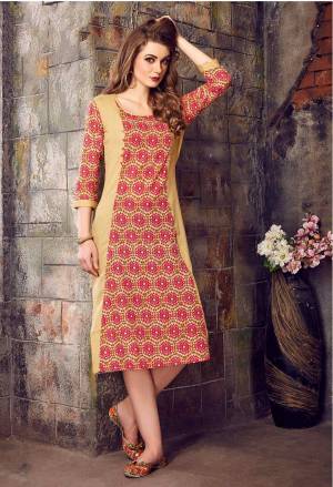 Grab This Readymade Kurti In Beige & Pink Color Fabricated On Cotton Beautified With Prints All Over. This Readymade Kurti Is Available In Many Sizes. It Is Soft Towards Skin And Light In Weight And Easy To Carry All Day Long.