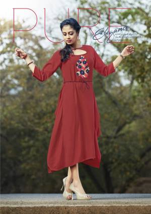 Grab Ths Diferrent Patterned Readymade Kurti In Maroon Color Fabricated On Cotton Which Is Perfect For Your Casual Or Semi Casual Wear. This Kurti Is Light Weight And Easy To Carry All day Long. Buy This Readymade Kurti Soon Before The Stock Ends.