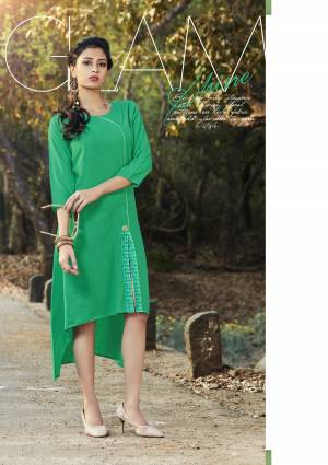 Here Is High Low Patterned Readymade Kurti In Green Color Fabricated On Cotton. This Kurti Is Available In Many Sizes And Its Fabric Is Soft Towards Skin Which Ensures Superb Comfort All Day Long.