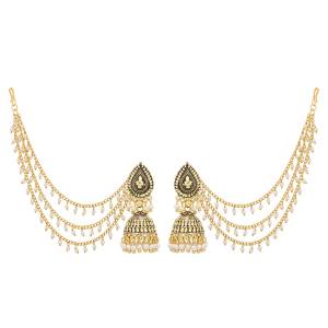 Attract all Pairing This Beautiful Set Of Earrings With Any Colored Traditional Attire. Its Beautiful Moti Work Combined With Jhumka Will Earn You Lots Of Compliments From Onlookers.