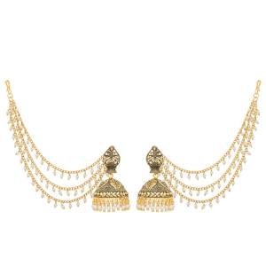 Another Pretty Attractive Earrings Set Is Here Which Can Be Paired With Heavy Traditonal Attire Like Lehenga Or Saree. As It Is In Golden Color Can Be Paired With Any Colored Attire. Buy Now.
