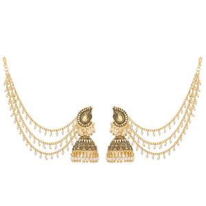 Grab This Heavy And Stylish Pair Of Earrings In Golden Color Beautified With Moti. You can Pair This Beautiful Earrings With Any Traditional Attire. Buy Now.
