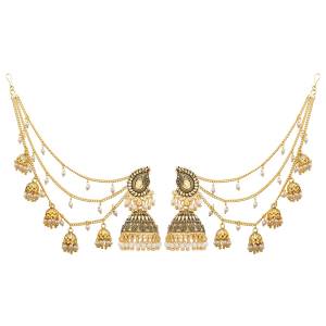 Another Pretty Attractive Earrings Set Is Here Which Can Be Paired With Heavy Traditonal Attire Like Lehenga Or Saree. As It Is In Golden Color Can Be Paired With Any Colored Attire. Buy Now.