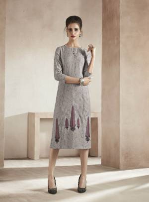 Flaunt Your Rich And Elegant Taste Wearing This Readymade Kurti In Pale Grey Color Fabricated On Soft Modal. This Kurti Is Beautified With Thread Work And Prints. Buy This Readymade Kurti Now.