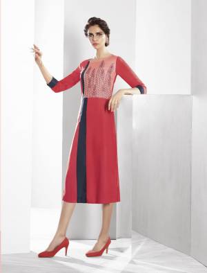 Dark Pink Color Kurti. This kurti has beautiful thread work at yoke. this kurti with regular fit will enhance your curves and soft modal will keep you comfortable., Pair it with contrast leggings and sandals to get complimented for your classy choice.