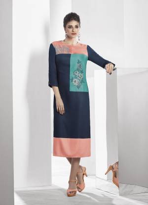 Blue & Peach Color Kurti. Exclusively designed, this kurti with regular fit will enhance your curves and soft modal will keep you comfortable. Pair it with contrast leggings and sandals to get complimented for your classy choice.
