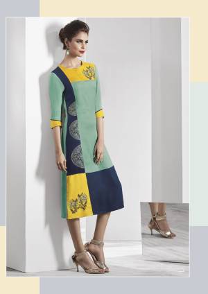 Pastel Green & Yellow Color Kurti. Exclusively designed, this kurti with regular fit will enhance your curves and soft modal will keep you comfortable. Pair it with contrast leggings and sandals to get complimented for your classy choice.