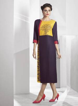 Wine And Yellow Color Kurti. Exclusively designed, this kurti with regular fit will enhance your curves and soft modal will keep you comfortable. Pair it with contrast leggings and sandals to get complimented for your classy choice.