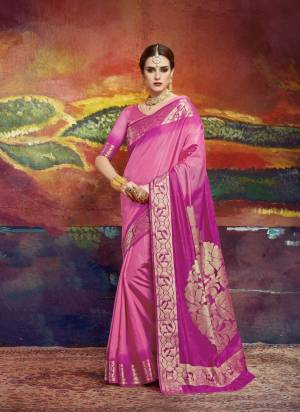 Look Pretty Wearing This Rich Looking Silk Saree In Pink Color Paired With Pink Colored Blouse. This Saree And Blouse Are Fabriacted On Nylon Art Silk Beautified With Weave Over The Saree. This Saree Is Light Weight And Easy To Carry All Day Long.