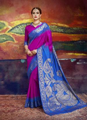 Attract All wearing This Saree In Magenta Pink And Royal Blue Color Paired With Magenta Pink Colored Blouse. This Saree And Blouse Are Fabricated On Nylon Art Silk Beautified With Weave. It Is Durable And Easy To Care For.