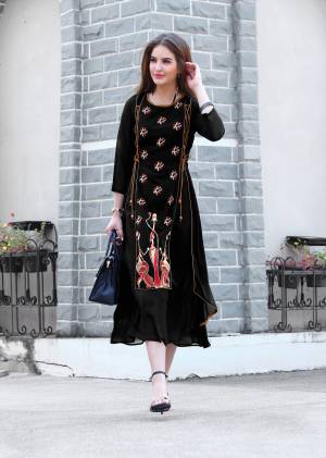 Enhance Your Beauty In Black With This Designer Readymade Kurti In Black Color Fabricated On Georgette Beautified With Thread Work. This Kurti Is Light Weight And Easy To Carry All Day Long.