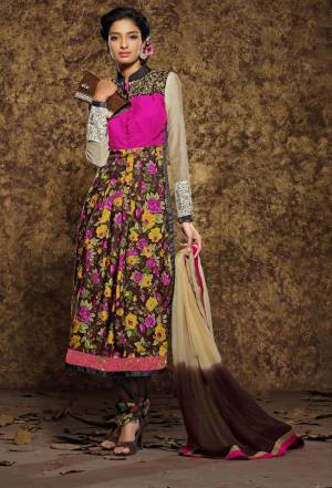 Go Floral With This Multi Colored Top Paired With Brown colored Bottom And Brown and Beige Dupatta. Its Top Is Fabricated On Art Silk and Modal Paired With Cotton Bottom And Chiffon Dupatta. It Is Light Weight And Easy To Carry All Day Long.