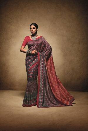Grab This Pretty Saree In Wine Color Paired With Contrasting Dark Pink Colored Blouse. This Saree Is fabricated On Tussar Art Silk Paired With Art Silk Fabricated Blouse. This Saree Is Beautified With Prints All Over. Buy Now.