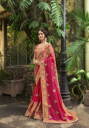Attract All With This Pretty Saree In Dark Pink Color Paired With Dark Pink Colored Blouse. This Saree And Blouse Are Fabricated On Art Silk Beautified With Heavy Embroidery. This Saree Is Easy To Drape And Carry All Day Long. Buy Now.