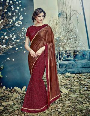 Look bewitching in this deep and mystical Maroon Colored Saree saree. Switch up the game by adding gorgeous pair of semi-precious stone earrings. 