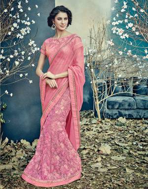 Cherish this lehenga saree In Pink Color With a perfect combination of heart and story, subtlety and fresness and bedeck it with gorgeous pearls. 