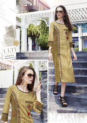 Flaunt Your Rich and Elegant Taste Wearing This Readymade Kurti In Beige Color Fabricated On Cotton Beautified With Prints And Thread Work. It Is Available In Many Sizes. Buy Now.