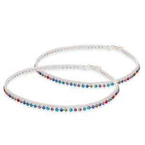 Very Simple and Elegant Looking Anklet Set Is Here In Silver Color Beautified With Multi Colored Stones All Over It. This Gives And elegant Look To Your Feet.