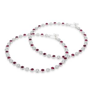 Very Pretty Single Line Anklet Set Is Here In Silver Color Beautified With White And Pink Colored Stones. This Anklet set Is Light Weight And Easy To Carry. Buy Now.
