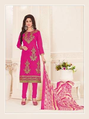 Celebrate This Season With Beauty And Comfort Wearing This Pink Colored Suit Paired With Pink Colored Bottom And Dupatta. Its Top Are Fabricated On Chanderi Cotton And Bottom Are Fabricated On Cotton Paired With Chiffon Dupatta. Get This Dress Material Tailored As Per Your Desired Comfort And Fit. Buy It Now.