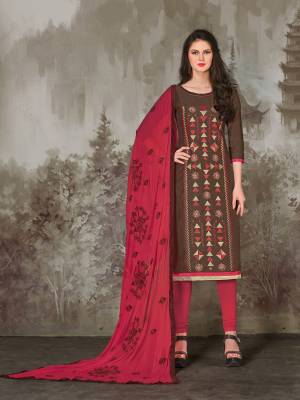 Cool And Sophisticated Color Is Here In This Salwar Suit. Its Brown Colored Top And Pink Colored Bpttom And Dupatta . This Combination Will Make You Earn Lots Of Compliments From Onlookers. Buy This Suit Now.