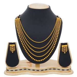 Layers Add Beauty To Any Attire. Grab This Elegant Necklace Set In Golden Color With Multiple Layers. It Is Light Weight And Easy To Carry All Day Long.