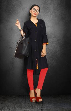 Enhance Your Beauty Wearing This Readymade Kurti In Black Color Fabricated On Rayon. This Kurti Can Be Paired With Any Colored Leggings Or Denim As Per Your Convenience. 