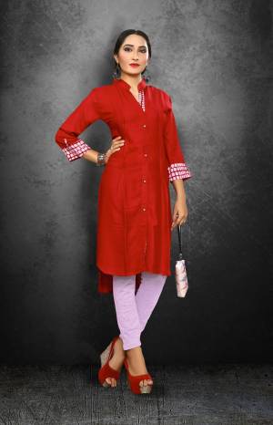Grab This Pretty Attractive Red Colored Readymade Kurti For Your Casual Wear. This Kurti Is Fabricated On Rayon Which Is Soft Towards Skin And Easy To Carry All Day Long,