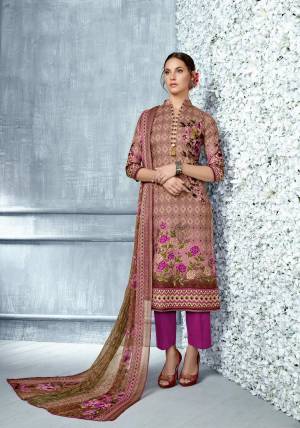 New And Unique Shade Is Here In Purple With This Dress Material In Mauve Color Paired With Purple Colored Bottom And Mauve Colored Dupatta. Its Top Is Fabricated On Cambric Cotton Paired With Cotton Bottom And Chiffon Dupatta. It Is Beautified With Prints. Buy This Now.