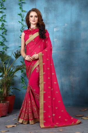 Look Pretty In This Pink Colored Saree Paired With Pink Colored Blouse. This Saree And Blouse Are Fabricated On Georgette Beautified With Jari Embroidery. It Is Light In Weight And Easy To Carry All Day Long. 