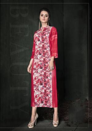 For Your Semi Casuals, Grab This Pretty Kurti In Red And Multi Color Fabricated On Rayon Cotton Beautified With Prints All Over It. This Kurti Is Light In Weight And Easy To Carry All Day Long.  Buy This Readymade Kurti Now.