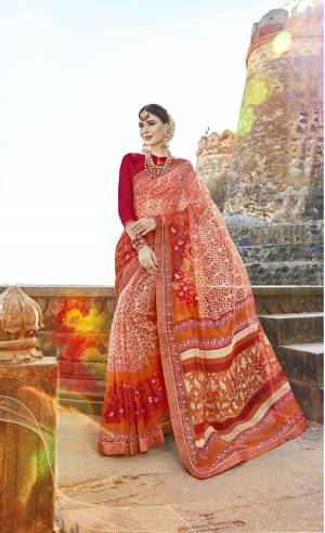 Simple Saree Is Here For Your Semi-Casual Wear In Cream And Orange Color Paired With Red Colored Blouse. This Saree Is Fabricated On Super Net Cotton Paired With Art Silk Fabricated Blouse. Buy This Pretty Saree Now.