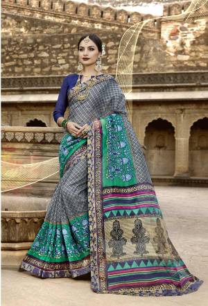 Flaunt Your Rich And Elegant Taste Wearing This Saree In Grey Color Paired With Contrasting Royal Blue Colored Blouse. This Saree Is Fabricated On Super Net Cotton Paired With Art Silk Fabricated Blouse. Buy This Elegant Looking Saree Now.