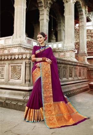 Add This New Shade In Silk To Your Wardrobe Wearing This Saree In Wine Color Paired With Wine Colored Blouse. This Saree And Blouse Are Fabricated On Art Silk Beautified With Weave. It Is Light Weight And Easy To Carry Throughout The Gala.